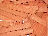 cales en bois droul, longueur 70 mm, largeur 10 mm, p. 3 mm, coloris orange x 1000