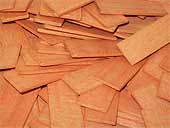 cales en bois droul, longueur 70 mm, largeur 25 mm, p. 3 mm, coloris orange x 1000