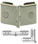 Doppelscharniere, 40 x 40 mm, fr 2 um 90 oder 180 versetzte Glasvolumen 6-8 mm dick, Max: 1,20 x 0,60 m, Messing verchromt