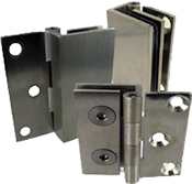 Facade hinge with wall-mount plate and ADM/H threaded back plate, 57 x 30 mm, brushed stainless steel finish