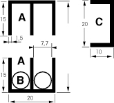 sliding track, upper or lower slide, polished brass (on request)